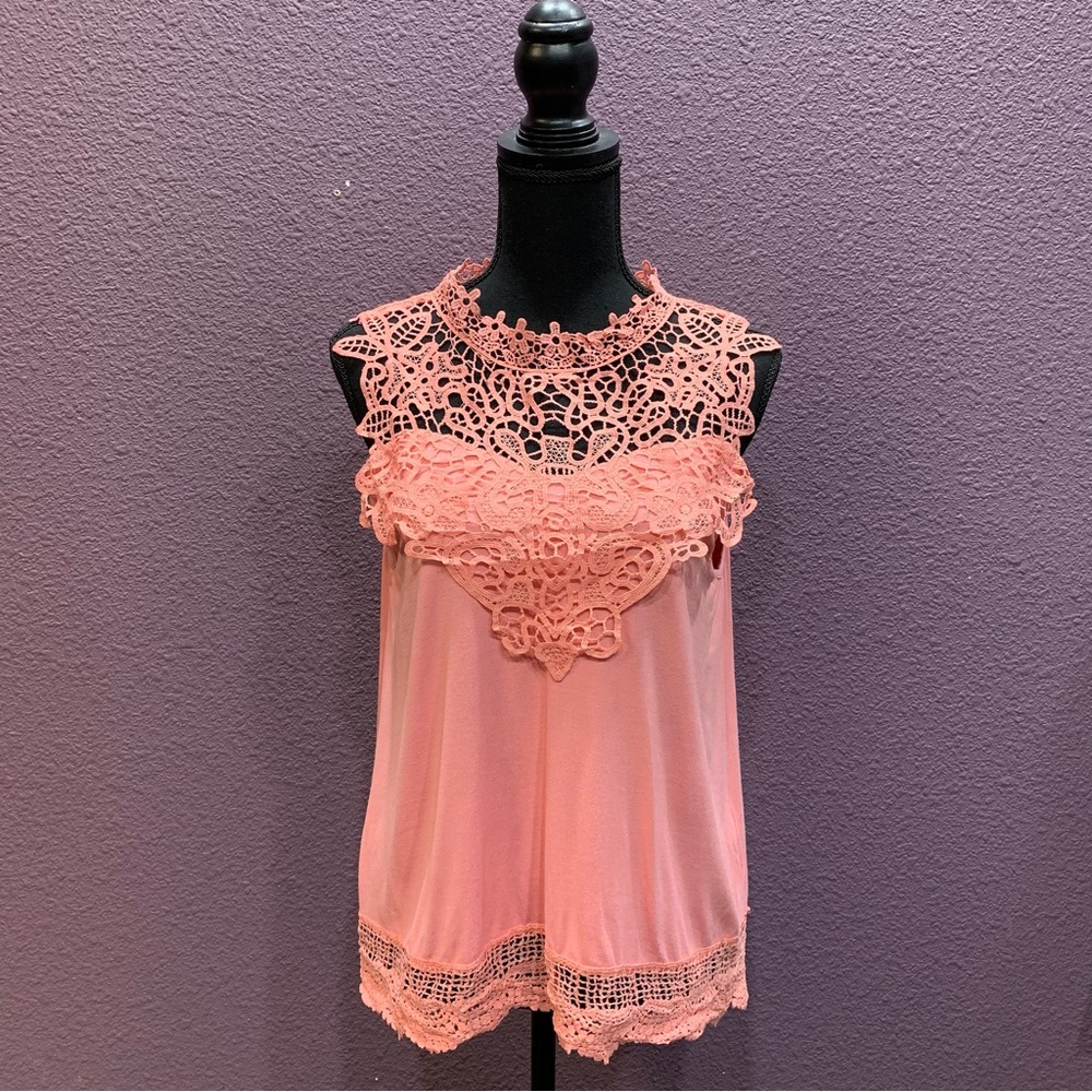 Pink lace trim tank